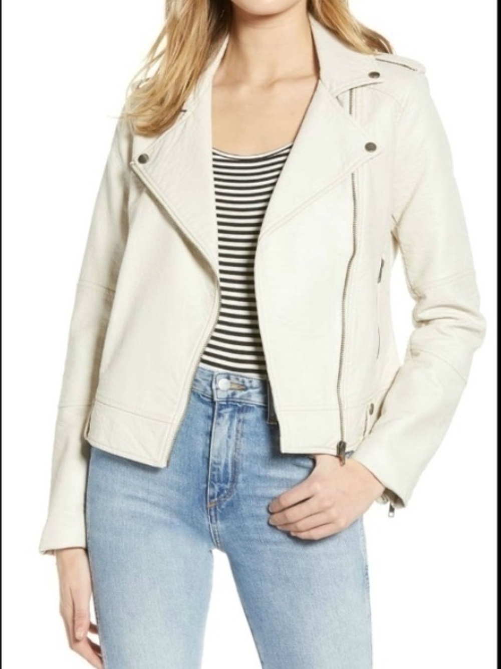cupcakes & cashmere Cream Faux Leather Moto Jacket
